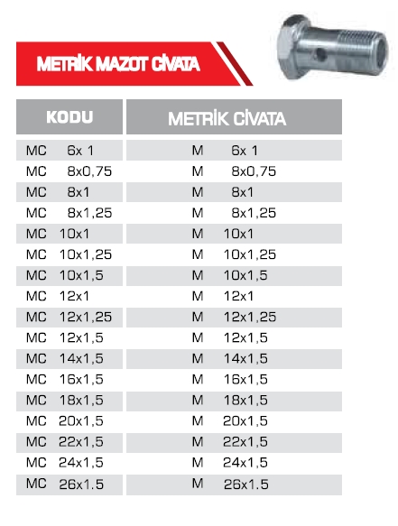 METRİK MAZOT CİVATA